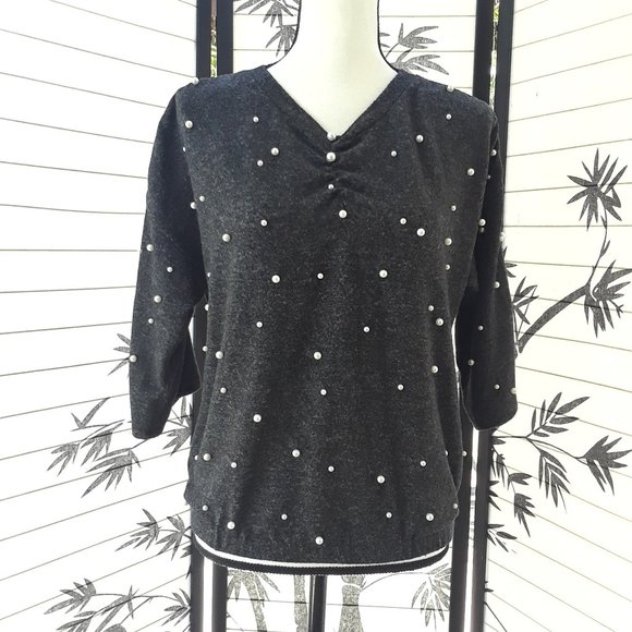Zara Heather Gray Pearl Embellished Sweater Top - Picture 8 of 14